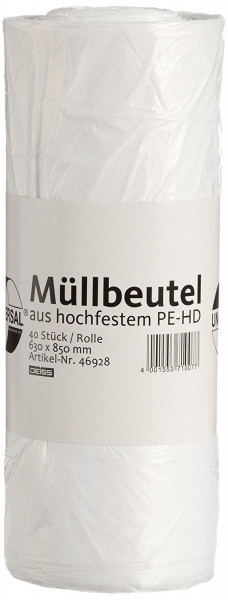 DEISS UNIVERSAL PLUS® Müllbeutel HDPE, 70-80L, 630x850mm, 8 µ, weiß