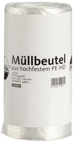 DEISS UNIVERSAL PLUS® Müllbeutel HDPE, 20L, 500x510+160 mm, 12 µ, transparent