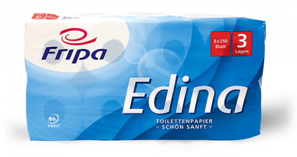 FRIPA Edina Toilettenpapier, 3-lagig, Zellstoff, hochweiß, 250 Blatt, 72 Rollen