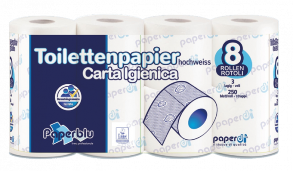 IBEKOClassic Comfort Paperblu Toilettenpapier hochweiß, 3-lg. , 250 Blatt, 64 Rollen