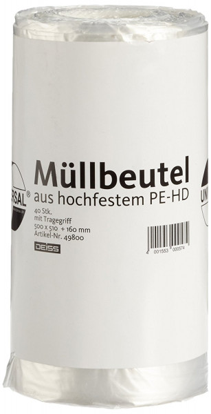 DEISS UNIVERSAL PLUS® Müllbeutel HDPE, 60L, 600x720+200 mm, transparent