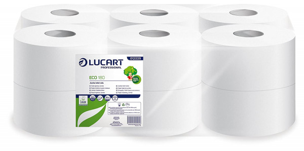 LUCART ECO 180 Jumbo-Toilettenpapier, 8,9x24, 2-lg., 750 Blatt, 12 Rll.